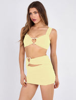 BUTTER YELLOW HEART BUCKLE BRALET SKIRT TWO PIECE