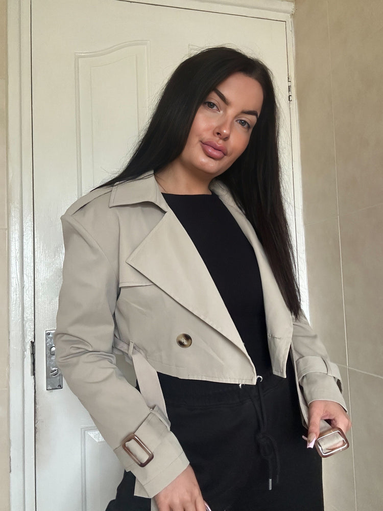 NUDE BUTTONED CROPPED TRENCH COAT