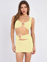 BUTTER YELLOW HEART BUCKLE BRALET SKIRT TWO PIECE