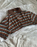 BROWN STRIPE CROPPED POLO SHIRT