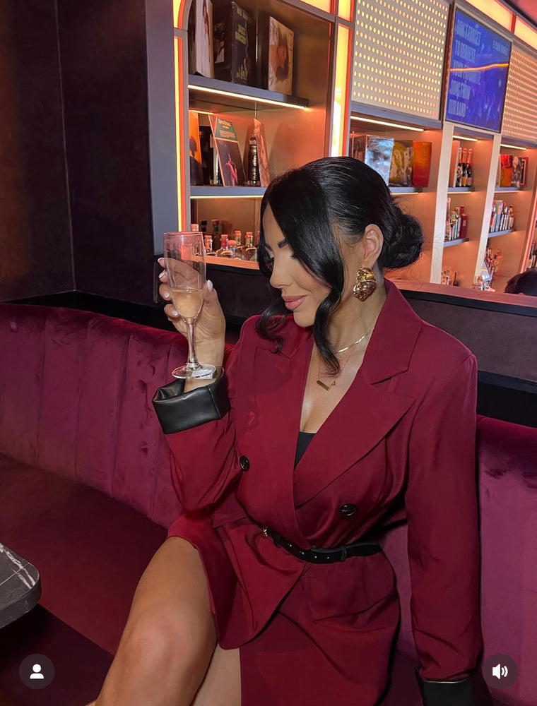 WINE OVERSIZED FAUX LEATHER BLAZER JACKET