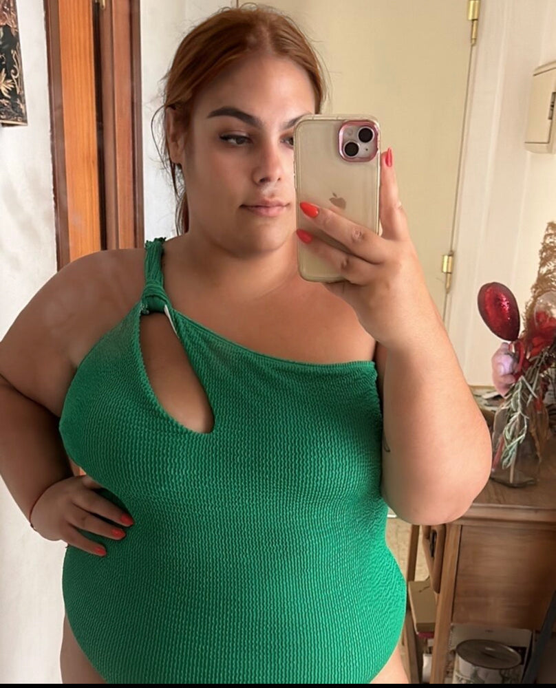CURVY GREEN TEXTURED ONE PIECE BIKINI SWIMSUIT