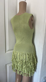 GREEN CROCHET PLUNGE TASSEL DRESS