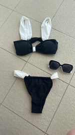 BLACK AND WHITE CONTRAST RUFFLE BIKINI SET
