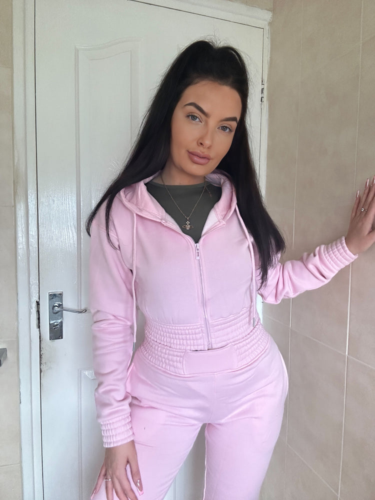 BABY PINK ZIP UP CROPPED HOODIE & JOGGER FLEECE TRACKSUIT