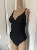BLACK BASIC RUCHED SWIMSUIT