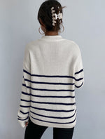 WHITE ZIPPER BLACK STRIPE PULLOVER JUMPER